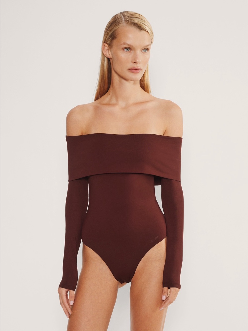 Aritzia Off the Shoulder Contour Deco Bodysuit in Sumac Burgundy